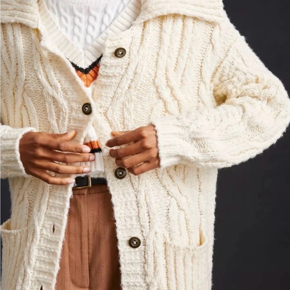 Anthropologie Cream Cable Knit Cardigan - Picture 3 of 7